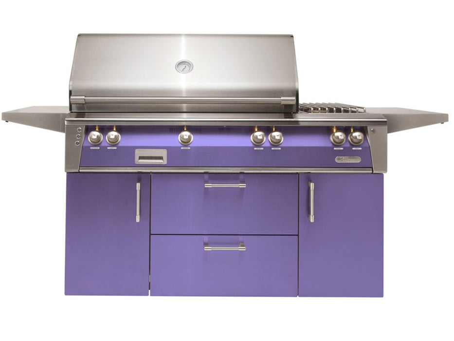 Alfresco ALXE 56-Inch Freestanding Deluxe Grill With Rotisserie And Side Burner in Lilac Blue - ALXE-56C-S4005