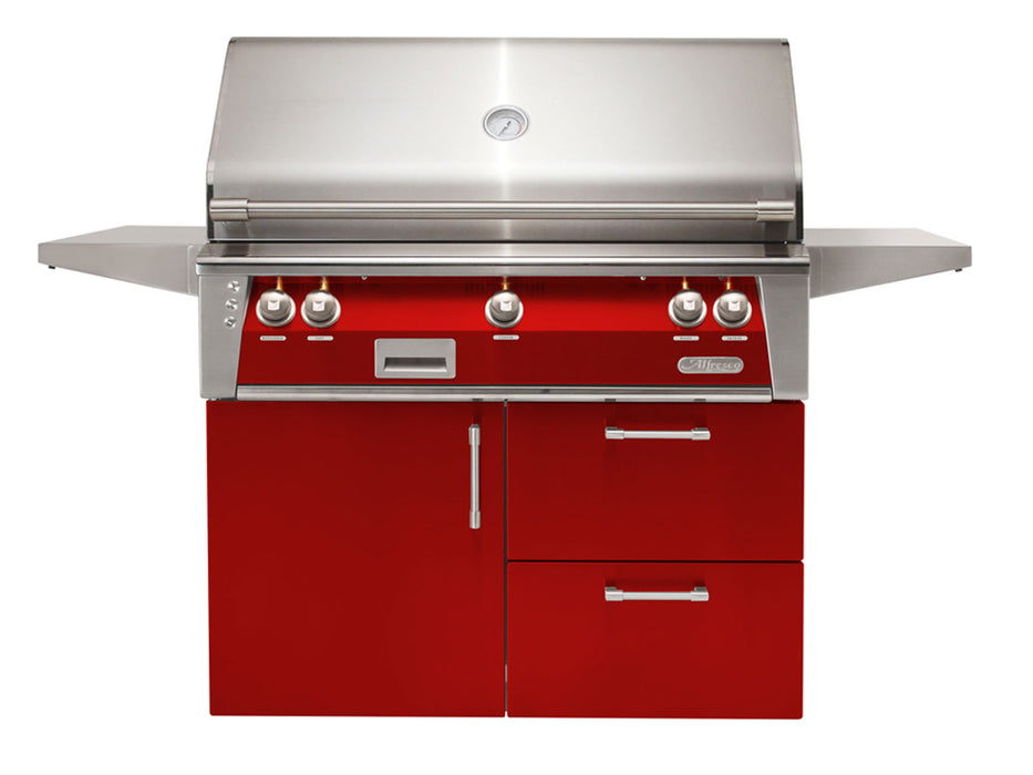 Alfresco ALXE 42-Inch Freestanding Grill On Deluxe Cart With Rotisserie in Carmine Red - ALXE-42CD-S3002