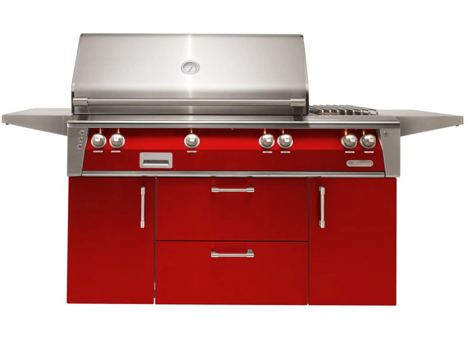 Alfresco ALXE 56-Inch Freestanding Deluxe Grill With Rotisserie And Side Burner in Carmine Red - ALXE-56C-S3002