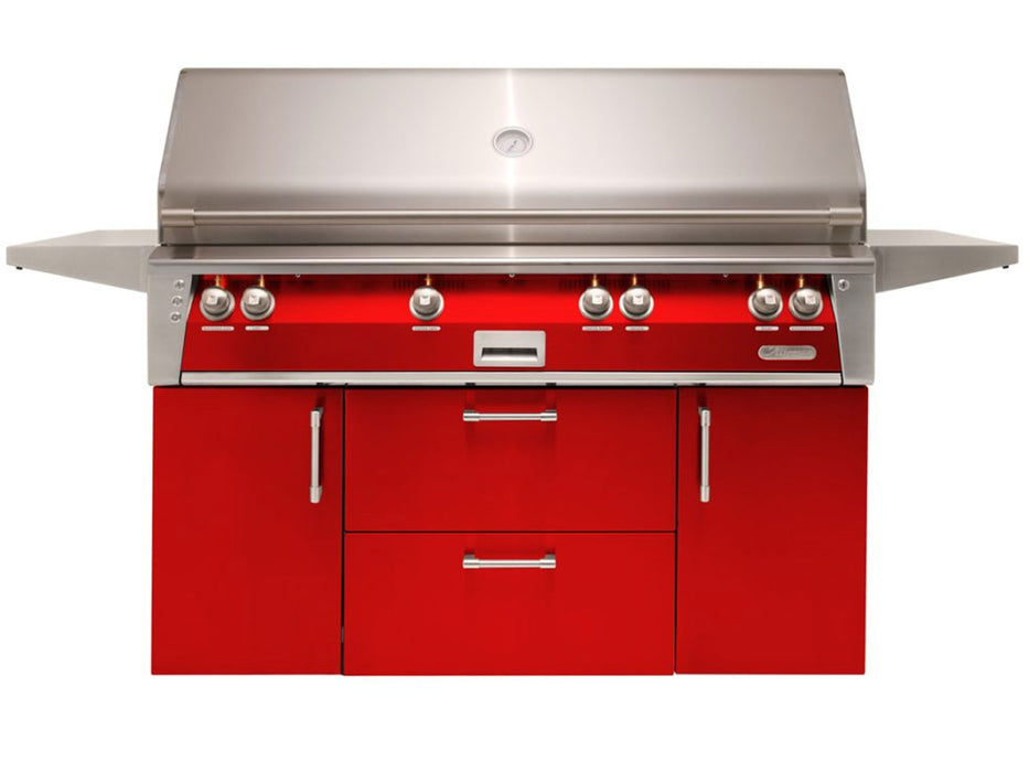 Alfresco ALXE 56-Inch Freestanding All Grill With Sear Zone And Rotisserie in Carmine Red - ALXE-56BFGC-S3002