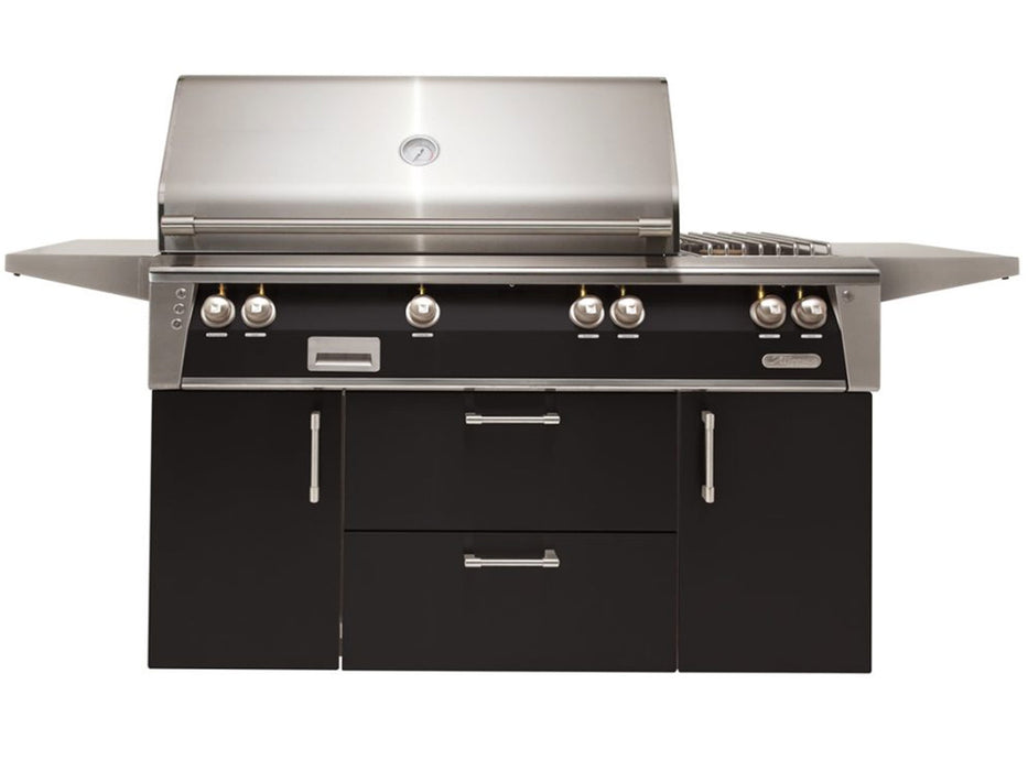 Alfresco ALXE 56-Inch Freestanding Deluxe Grill With Rotisserie And Side Burner in Jet Black Gloss - ALXE-56C-S9005