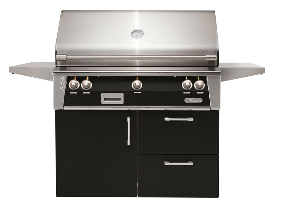 Alfresco ALXE 42-Inch Freestanding Grill On Deluxe Cart With Sear Zone And Rotisserie in Jet Black Matte - ALXE-42SZCD-SM9005