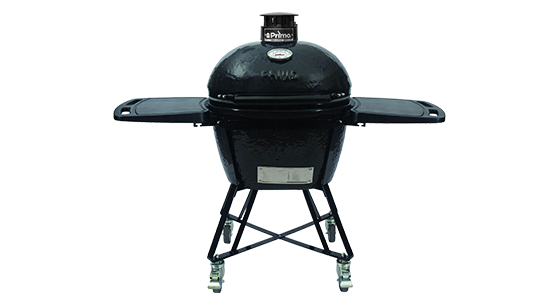 Primo All-In-One Oval Large 300 Ceramic Kamado Grill With Cradle, Side Shelves, And Stainless Steel Grates
