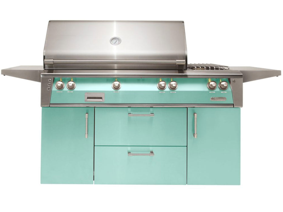 Alfresco ALXE 56-Inch Freestanding Deluxe Grill With Rotisserie And Side Burner in Light Green - ALXE-56C-S6027