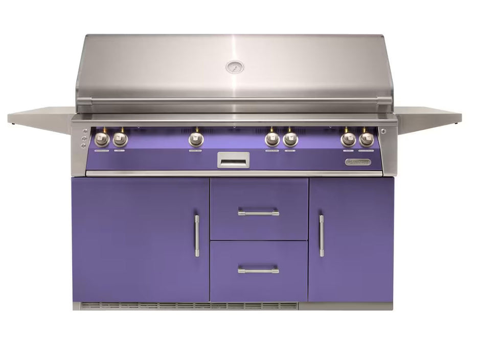 Alfresco ALXE 56-Inch Freestanding All Grill On Refrigerated Cart With Sear Zone And Rotisserie in Lilac Blue - ALXE-56BFGR-S4005