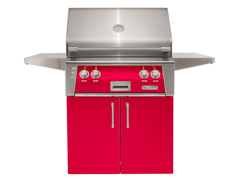 Alfresco ALXE 30-Inch Freestanding Grill With Rotisserie in Raspberry Red - ALXE-30C-S3027
