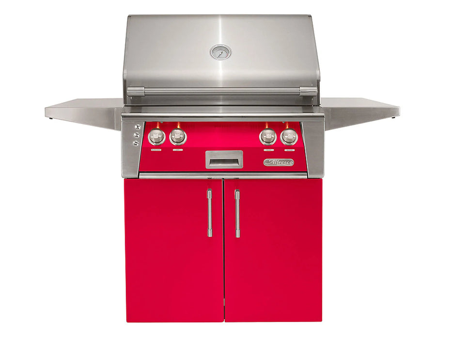 Alfresco ALXE 30-Inch Freestanding Grill Sear Zone And Rotisserie in Raspberry Red - ALXE-S3027