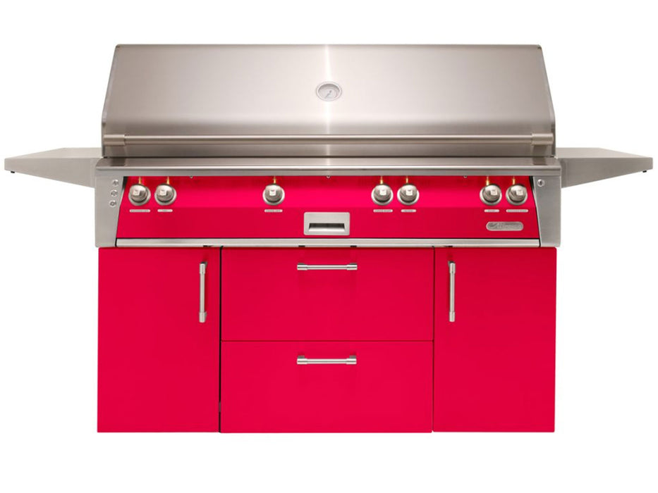 Alfresco ALXE 56-Inch Freestanding All Grill With Sear Zone And Rotisserie in Raspberry Red - ALXE-56BFGC-S3027