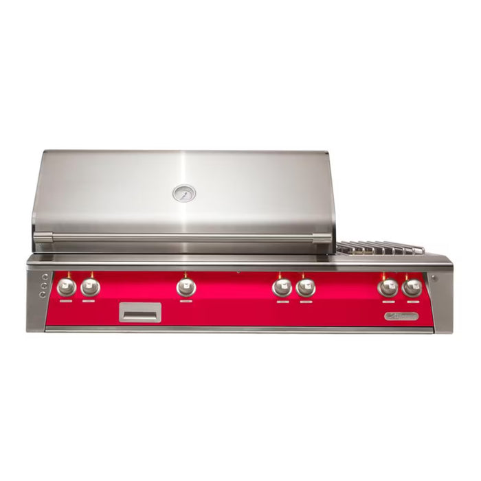 Alfresco ALXE 56-Inch Built-In Deluxe Grill With Sear Zone, Rotisserie, And Side Burner in Raspberry Red- ALXE-56SZ-S3027