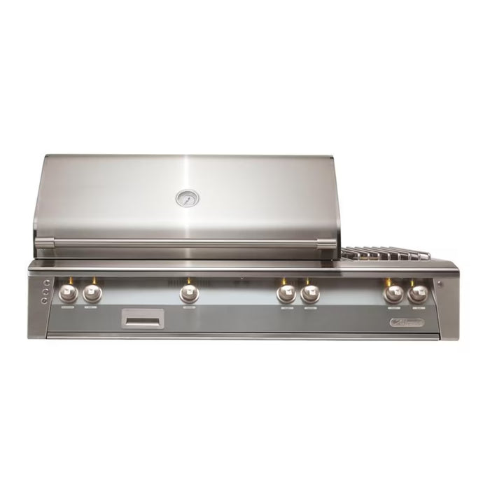 Alfresco ALXE 56-Inch Built-In Deluxe Grill With Sear Zone, Rotisserie, And Side Burner in Signal Grey- ALXE-56SZ-S7004