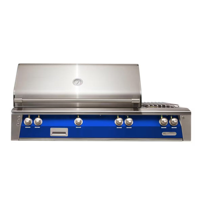 Alfresco ALXE 56-Inch Built-In Deluxe Grill With Sear Zone, Rotisserie, And Side Burner in Ultramarine Blue- ALXE-56SZ-S5002