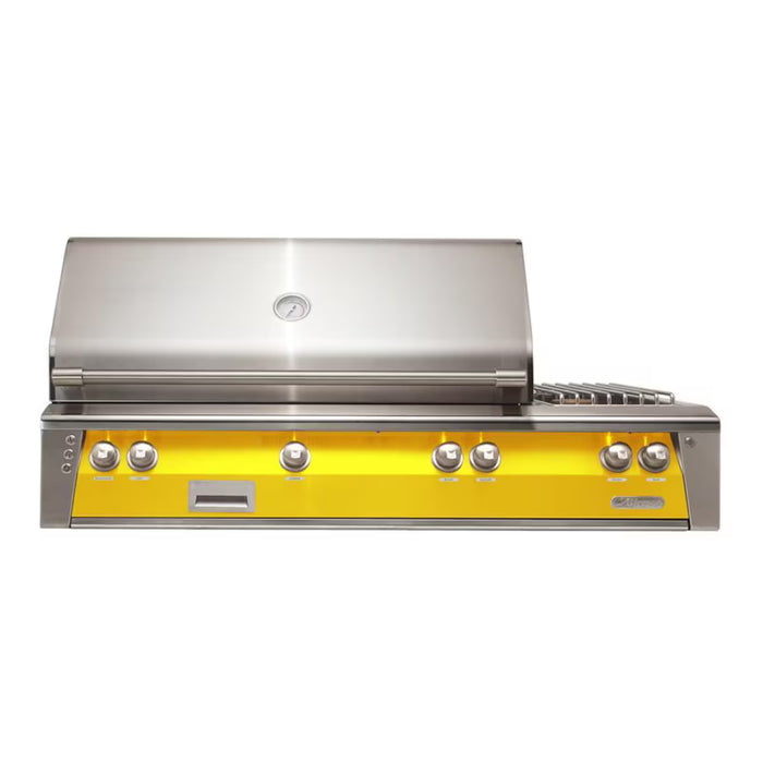 Alfresco ALXE 56-Inch Built-In Deluxe Grill With Sear Zone, Rotisserie, And Side Burner in Traffic Yellow- ALXE-56SZ-S1023