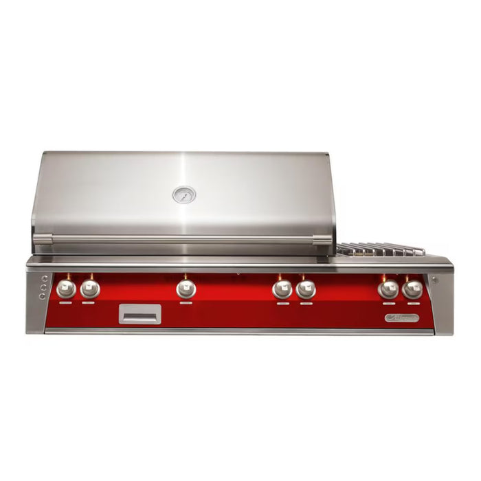 Alfresco ALXE 56-Inch Built-In Deluxe Grill With Sear Zone, Rotisserie, And Side Burner in Carmine Red- ALXE-56SZ-S3002