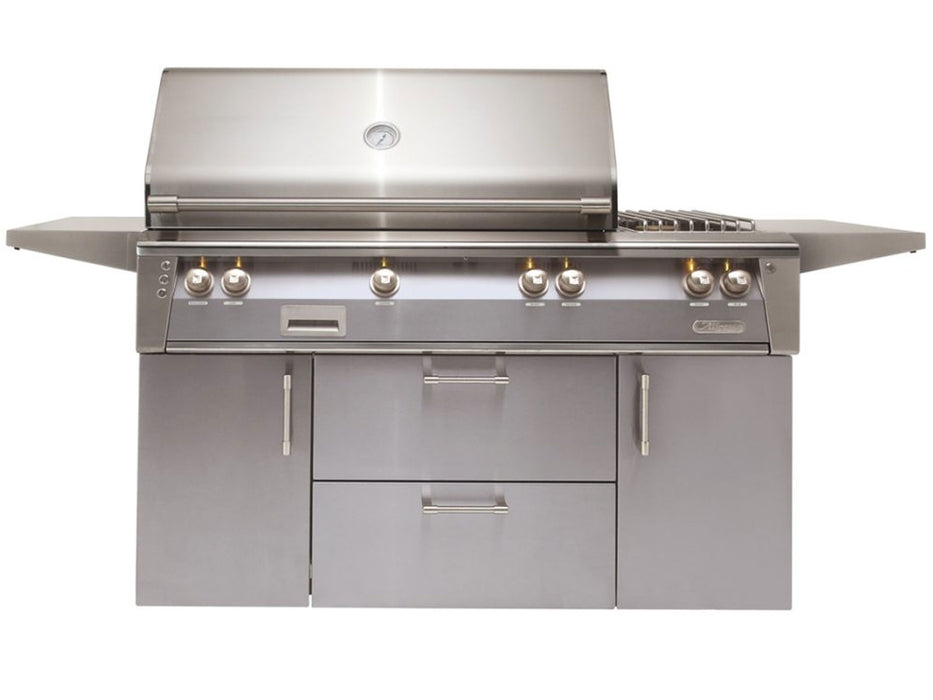 Alfresco ALXE 56-Inch Freestanding Deluxe Grill With Rotisserie And Side Burner in Signal Grey - ALXE-56C-S7004