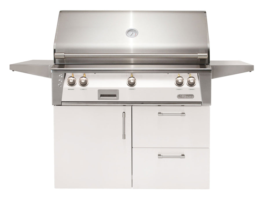 Alfresco ALXE 42-Inch Freestanding Grill On Deluxe Cart With Sear Zone And Rotisserie in Signal White Gloss - ALXE-42SZCD-S9003