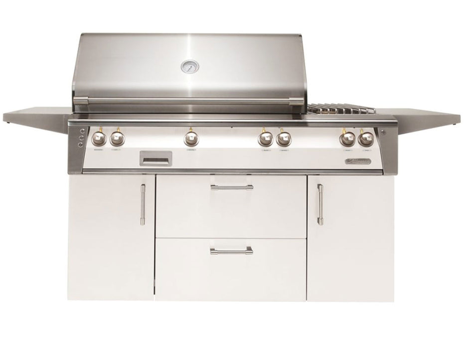 Alfresco ALXE 56-Inch Freestanding Deluxe Grill With Rotisserie And Side Burner in Signal White Matte - ALXE-56C-SM9003