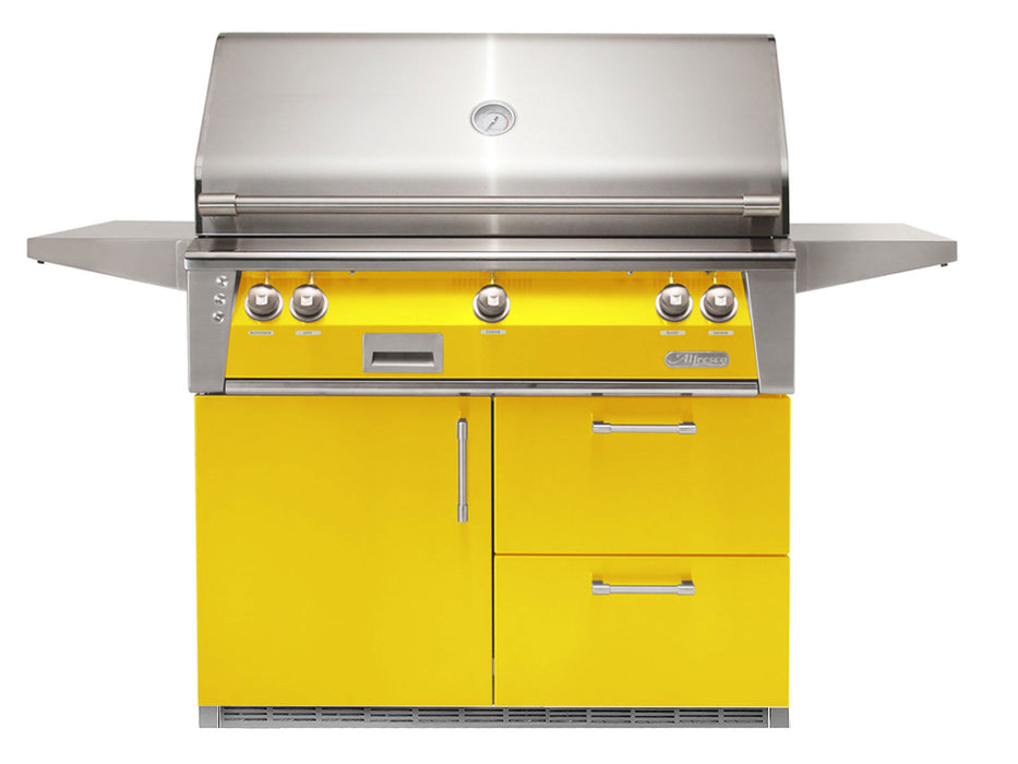 Alfresco ALXE 42-Inch Freestanding Grill On Refrigerated Cart With Rotisserie in Traffic Yellow - ALXE-42RFG-S1023