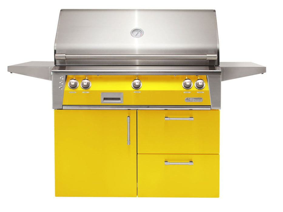 Alfresco ALXE 42-Inch Freestanding Grill On Deluxe Cart With Sear Zone And Rotisserie in Traffic Yellow - ALXE-42SZCD-S1023