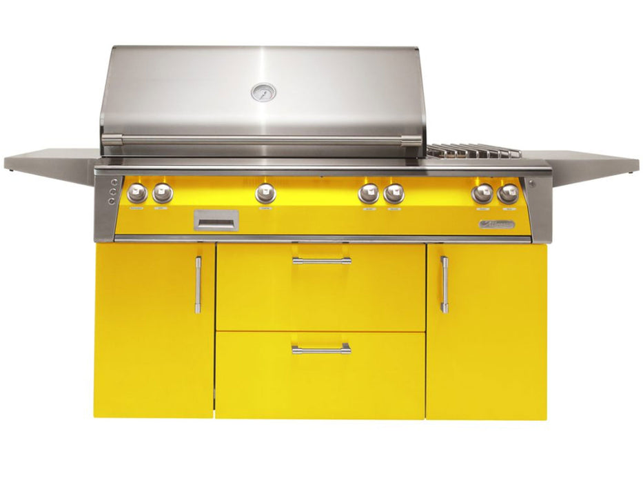 Alfresco ALXE 56-Inch Freestanding Deluxe Grill With Rotisserie And Side Burner in Traffic Yellow - ALXE-56C-S1023