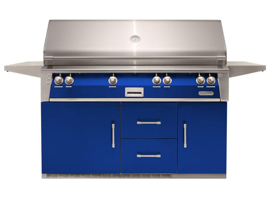 Alfresco ALXE 56-Inch Freestanding All Grill On Refrigerated Cart With Sear Zone And Rotisserie in Ultramarine Blue - ALXE-56BFGR-S5002