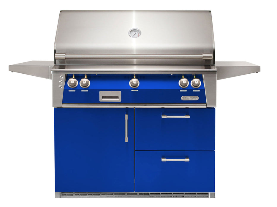 Alfresco ALXE 42-IncAlfresco ALXE 42-Inch Freestanding Grill On Refrigerated Cart With Sear Zone And Rotisserie in Ultramarine Blue - ALXE-42SZRFG-S5002
