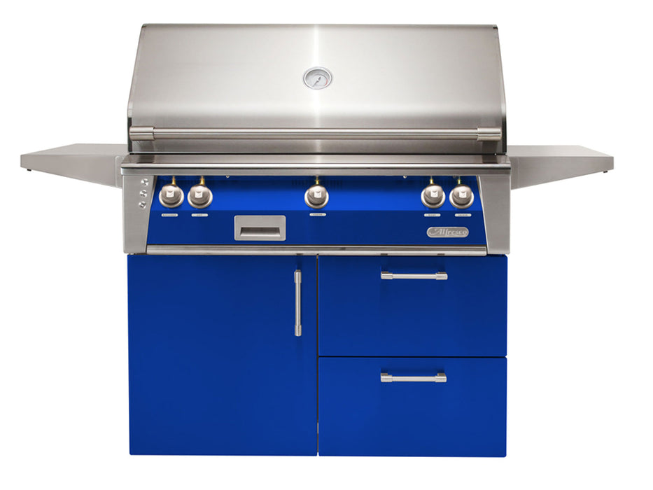 Alfresco ALXE 42-Inch Freestanding Grill On Deluxe Cart With Rotisserie in Ultramarine Blue - ALXE-42CD-S5002