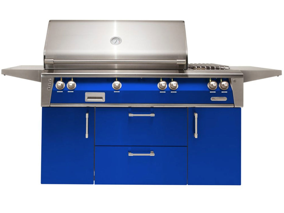 Alfresco ALXE 56-Inch Freestanding Deluxe Grill With Rotisserie And Side Burner in Ultramarine Blue - ALXE-56C-S5002