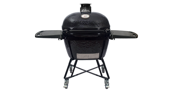 Primo All-In-One Oval XL 400 Ceramic Kamado Grill With Cradle, Side Shelves, And Stainless Steel Grates