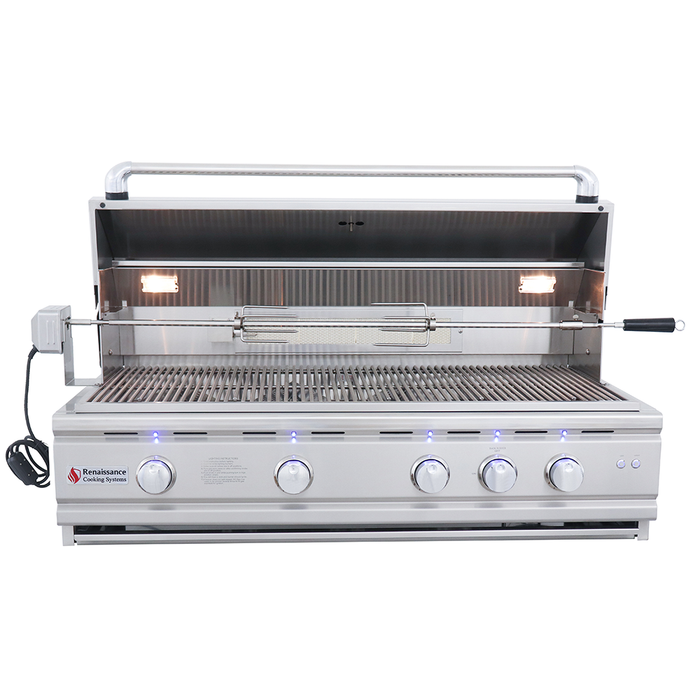 RCS Cutlass Pro 42 Inch Built-In Gas Grill w/ Ceramic Briquette Tray Flame Tamers - RON42B