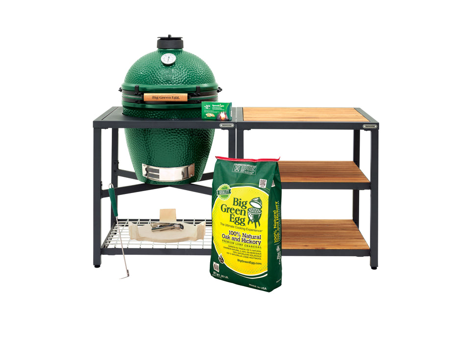 Large Big Green Egg in Modular Nest with Expansion and 3 Acacia Inserts Package