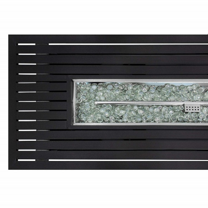 Hiland Rectangle Aluminum Propane Gas Fire Pit with Wind Screen - Black Mocha