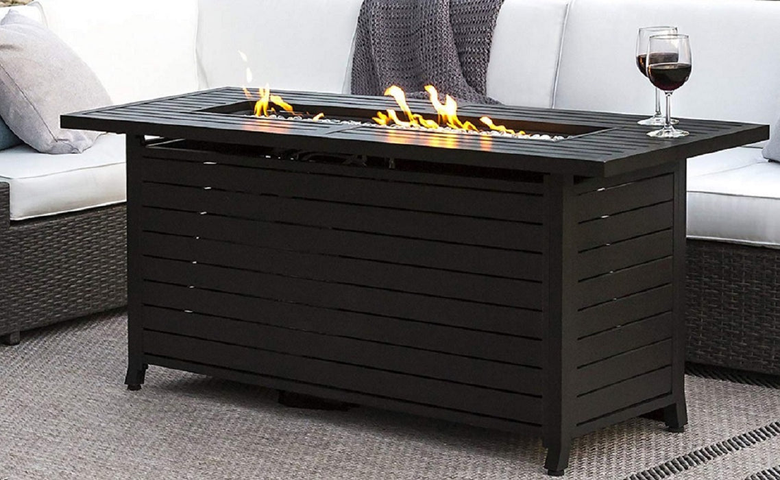 Hiland Rectangle Aluminum Propane Gas Fire Pit with Wind Screen - Black Mocha