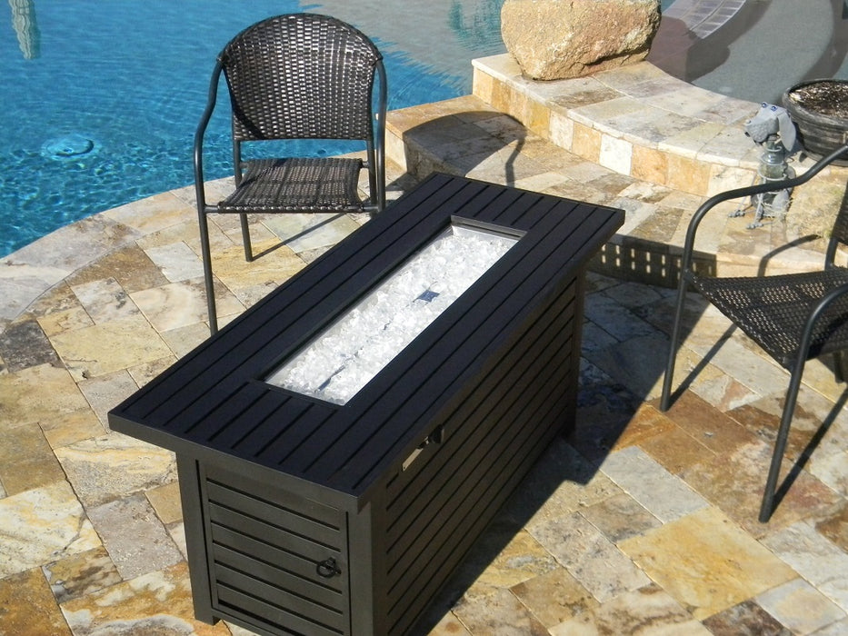 Hiland Rectangle Aluminum Propane Gas Fire Pit with Wind Screen - Black Mocha