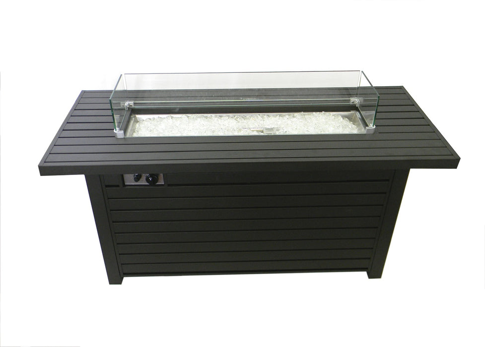 Hiland Rectangle Aluminum Propane Gas Fire Pit with Wind Screen - Black Mocha