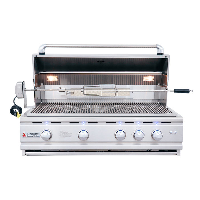 RCS Cutlass Pro 38 Inch Built-In Gas Grill w/ Ceramic Briquette Tray Flame Tamers - RON38B