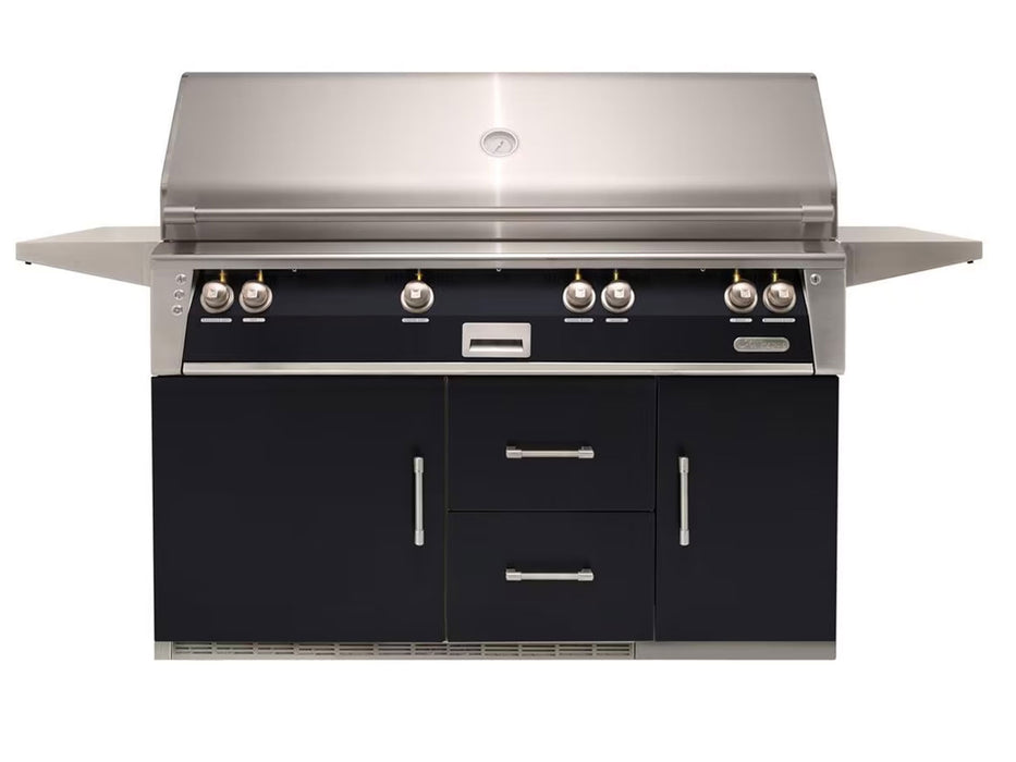 Alfresco ALXE 56-Inch Freestanding All Grill On Refrigerated Cart With Sear Zone And Rotisserie in Jet Black Matte - ALXE-56BFGR-SM9005