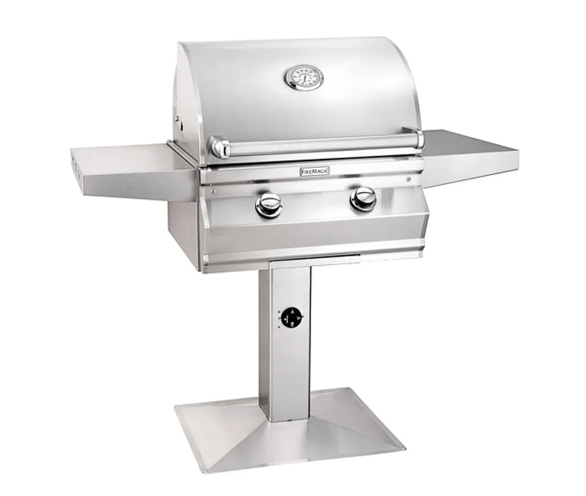 Fire Magic Choice C430S 24-Inch Gas Grill With Analog Thermometer On Patio Post - C430S-RT1-P6