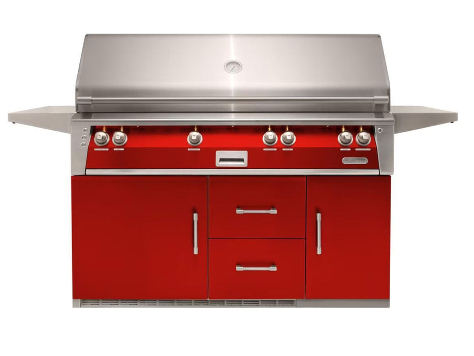 Alfresco ALXE 56-Inch Freestanding All Grill On Refrigerated Cart With Sear Zone And Rotisserie in Carmine Red - ALXE-56BFGR-S3002