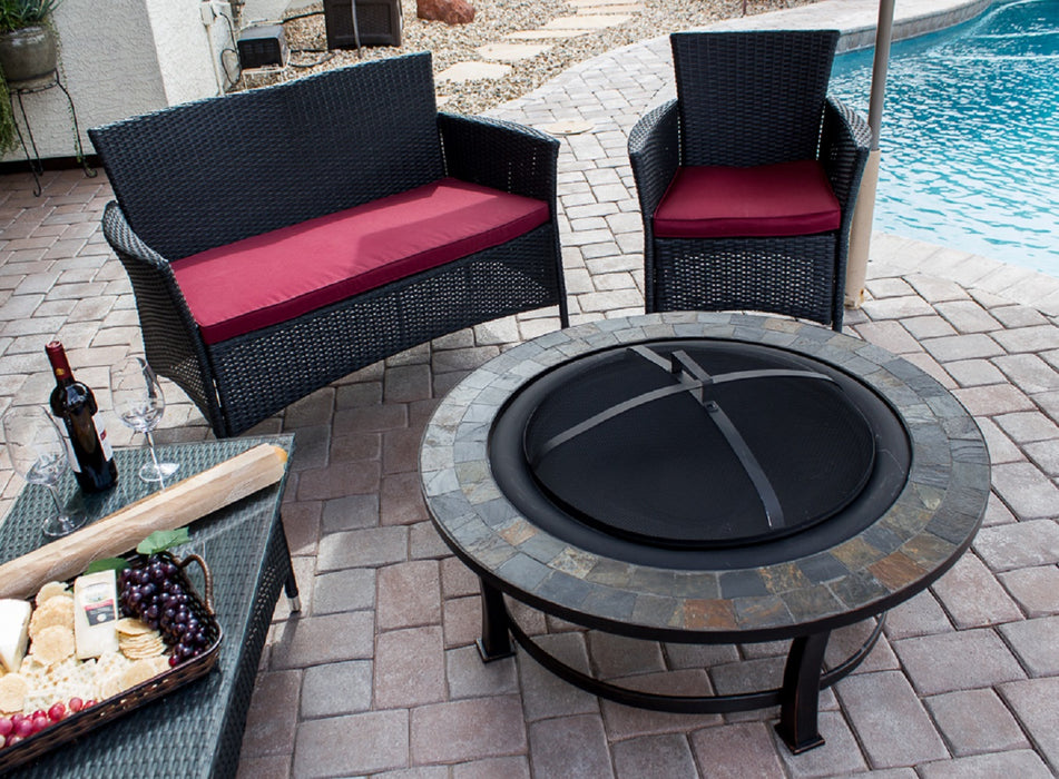 AZ Patio Heaters Round Slate Top Wood Burning Firepit-Poker/Cover Included