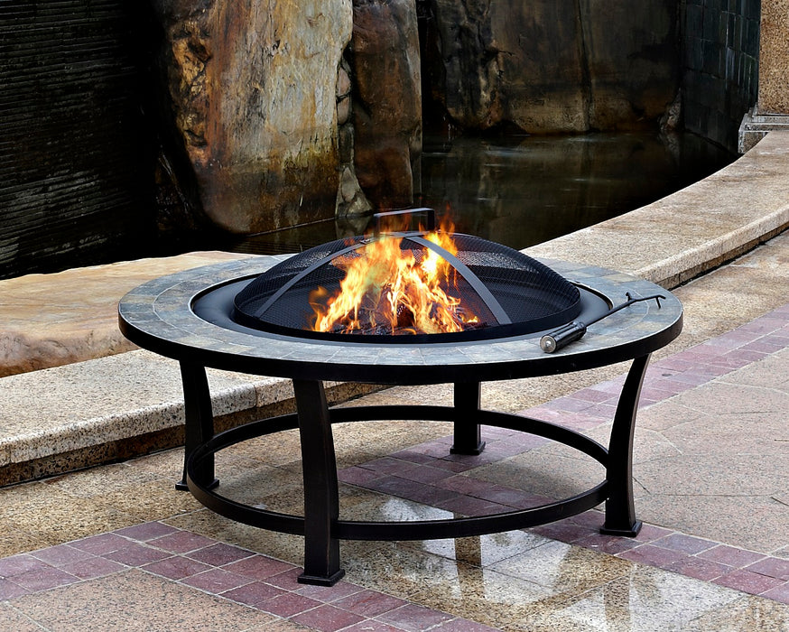 AZ Patio Heaters Round Slate Top Wood Burning Firepit-Poker/Cover Included
