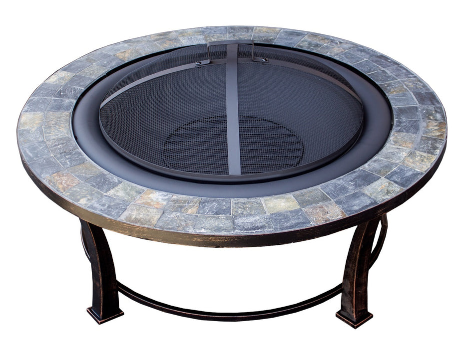 AZ Patio Heaters Round Slate Top Wood Burning Firepit-Poker/Cover Included