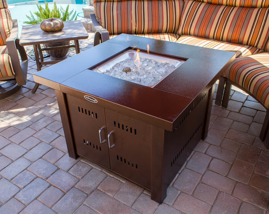 AZ Patio Heaters 38 Inch Square Stainless Steel Propane Fire Pit Table in Bronze