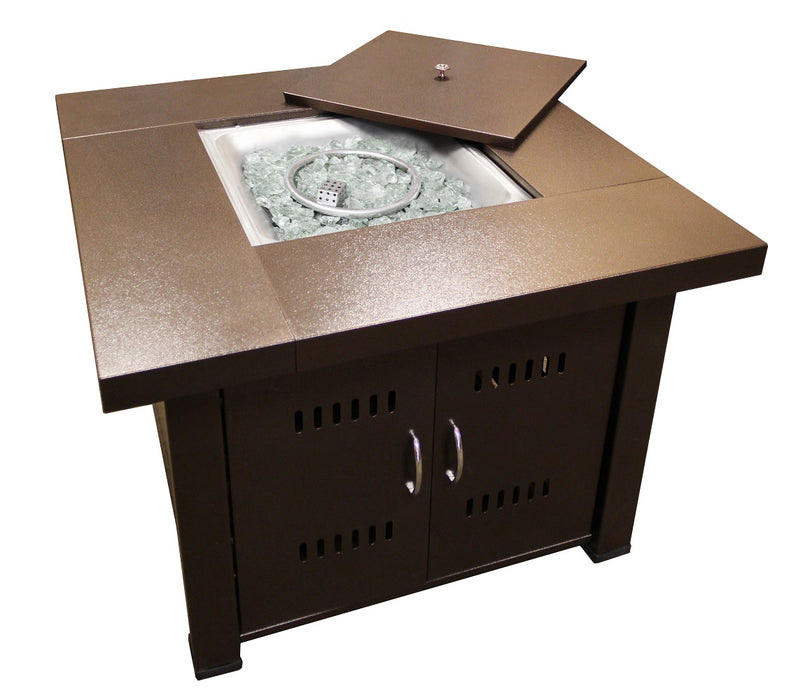 AZ Patio Heaters 38 Inch Square Stainless Steel Propane Fire Pit Table in Bronze