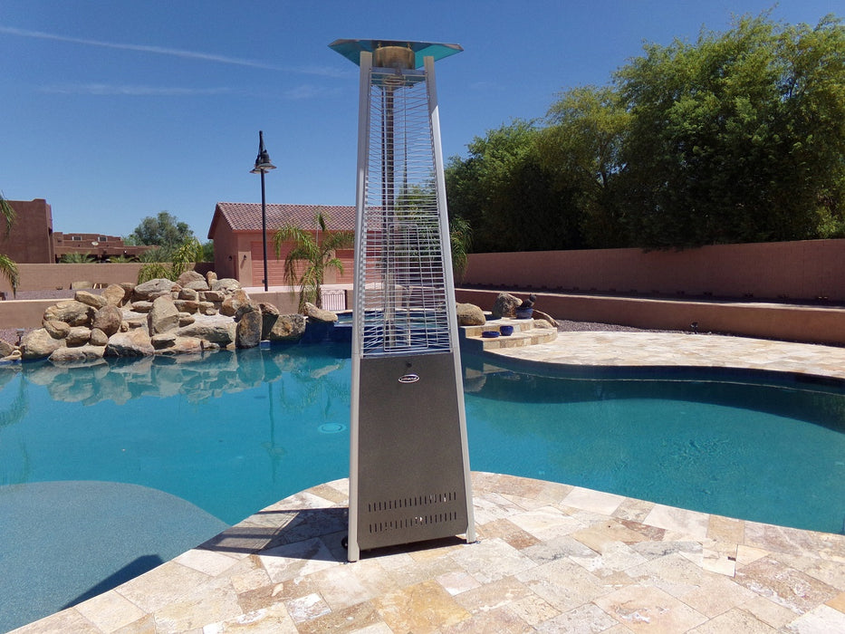 AZ Patio Heaters Commercial Glass Tube Propane Patio Heater - Hammered Silver