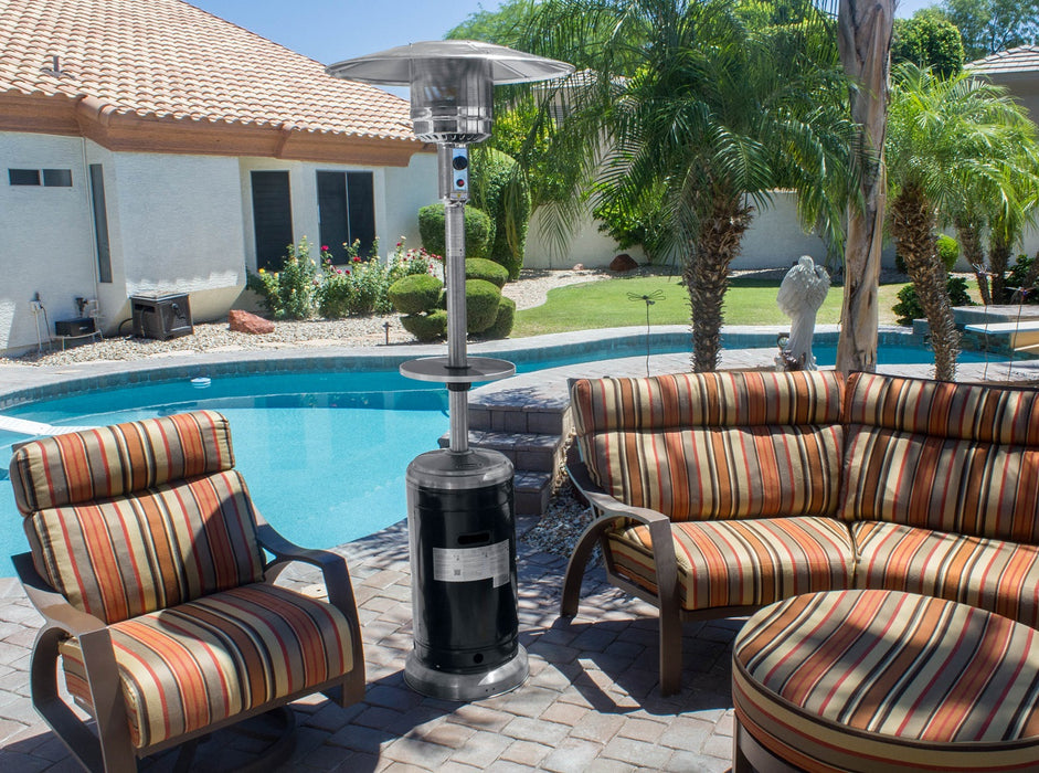 AZ Patio Heaters 48,000 BTU Propane Gas Patio Heater With Table - Stainless Steel/Black