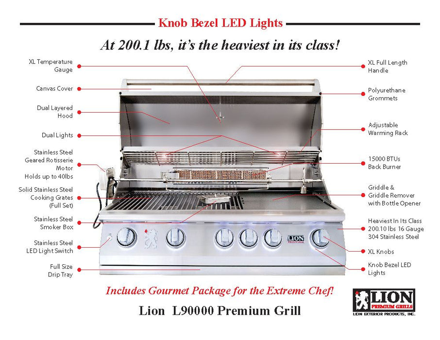 Lion L90000 40-Inch 5 Burner Built-In Gas Grill