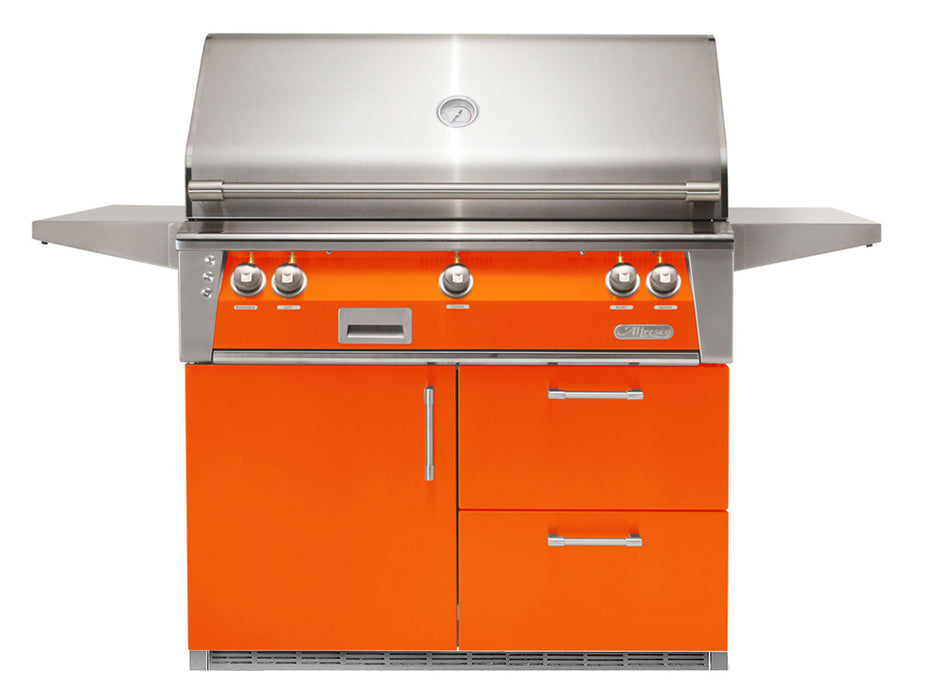 Alfresco ALXE 42-IncAlfresco ALXE 42-Inch Freestanding Grill On Refrigerated Cart With Sear Zone And Rotisserie in Luminous Orange - ALXE-42SZRFG-S2005