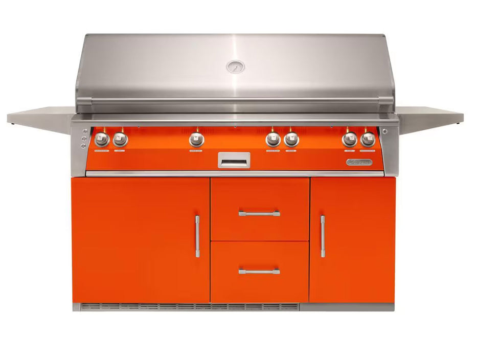 Alfresco ALXE 56-Inch Freestanding All Grill On Refrigerated Cart With Sear Zone And Rotisserie in Luminous Orange - ALXE-56BFGR-S2005