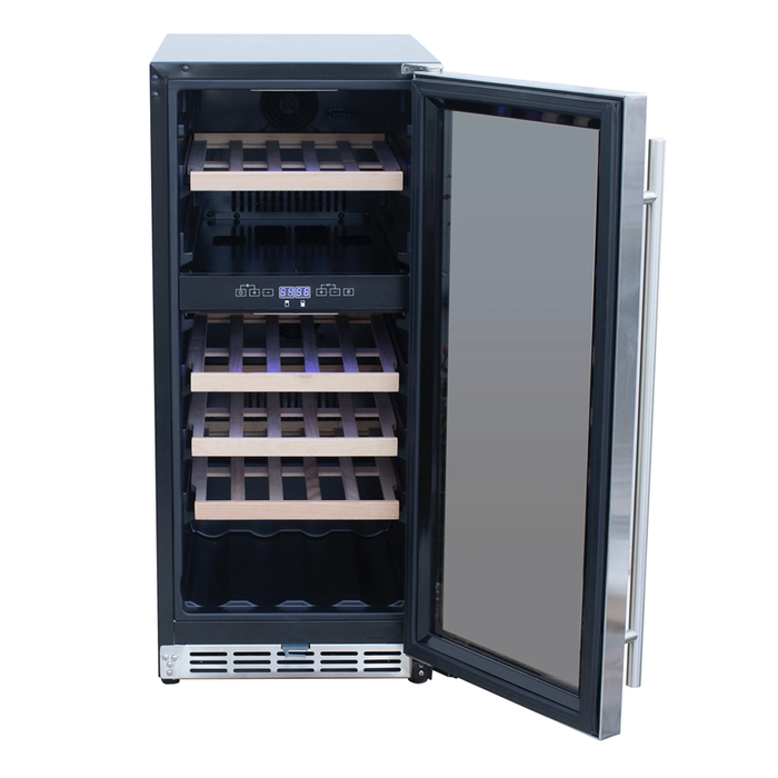 RCS 15-Inch 3.2 Cu. Ft. Outdoor Rated Stainless Steel Wine Cooler with Glass Window - RWC1