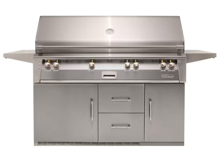 Alfresco ALXE 56-Inch Freestanding All Grill On Refrigerated Cart With Sear Zone And Rotisserie in Signal Grey - ALXE-56BFGR-S7004